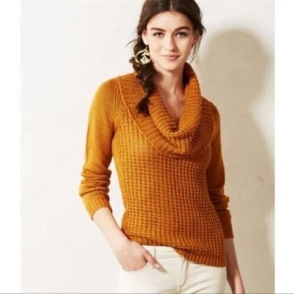 Anthropologie Angel of the North Waffle Knit Cowl Neck Sz. S Wool Mohair Sweater